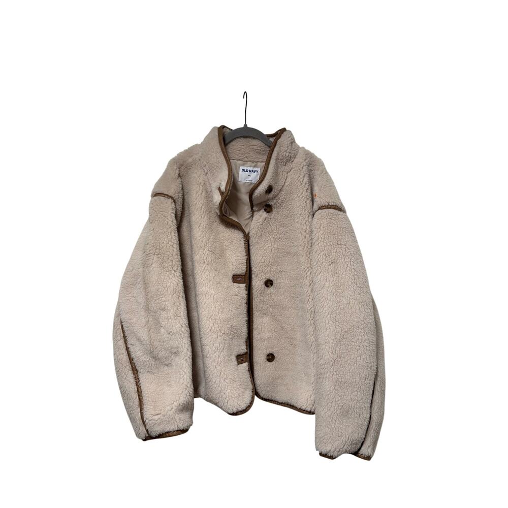 Old Navy Sherpa Fleece Jacket Women’s XXL Cream Button Front Cozy Teddy Coat - Picture 4 of 11